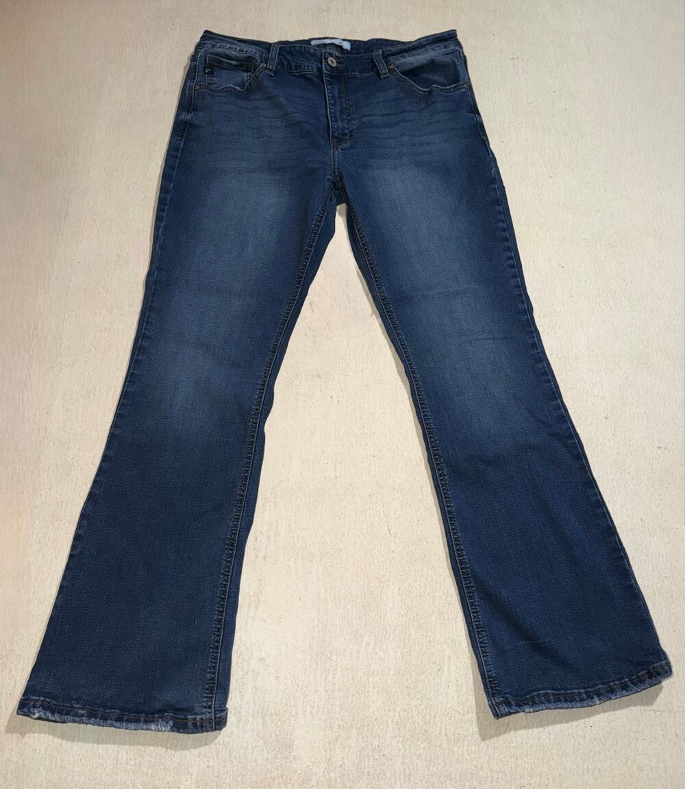 Kancan women’s mid rise bootcut flare blue jeans